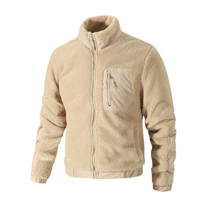 Fleecejacke Herren in Sand aus Teddyfleece mit Stehkragen