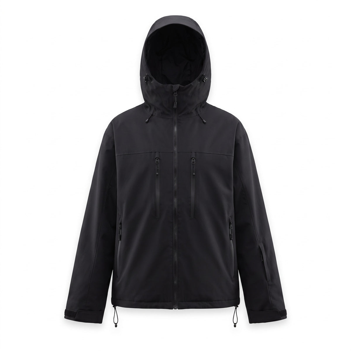 Skijacke Unisex Schwarz – Schneejacke mit Kapuze und Reißverschlusstaschen