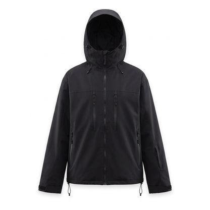 Skijacke Unisex Schwarz – Schneejacke mit Kapuze und Reißverschlusstaschen