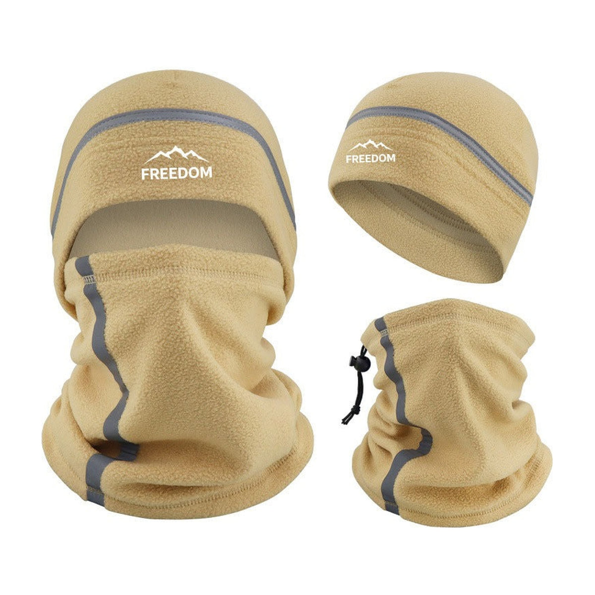 Schlauchschal und Mütze Set in Beige mit Kordelzug am Schlauchschal