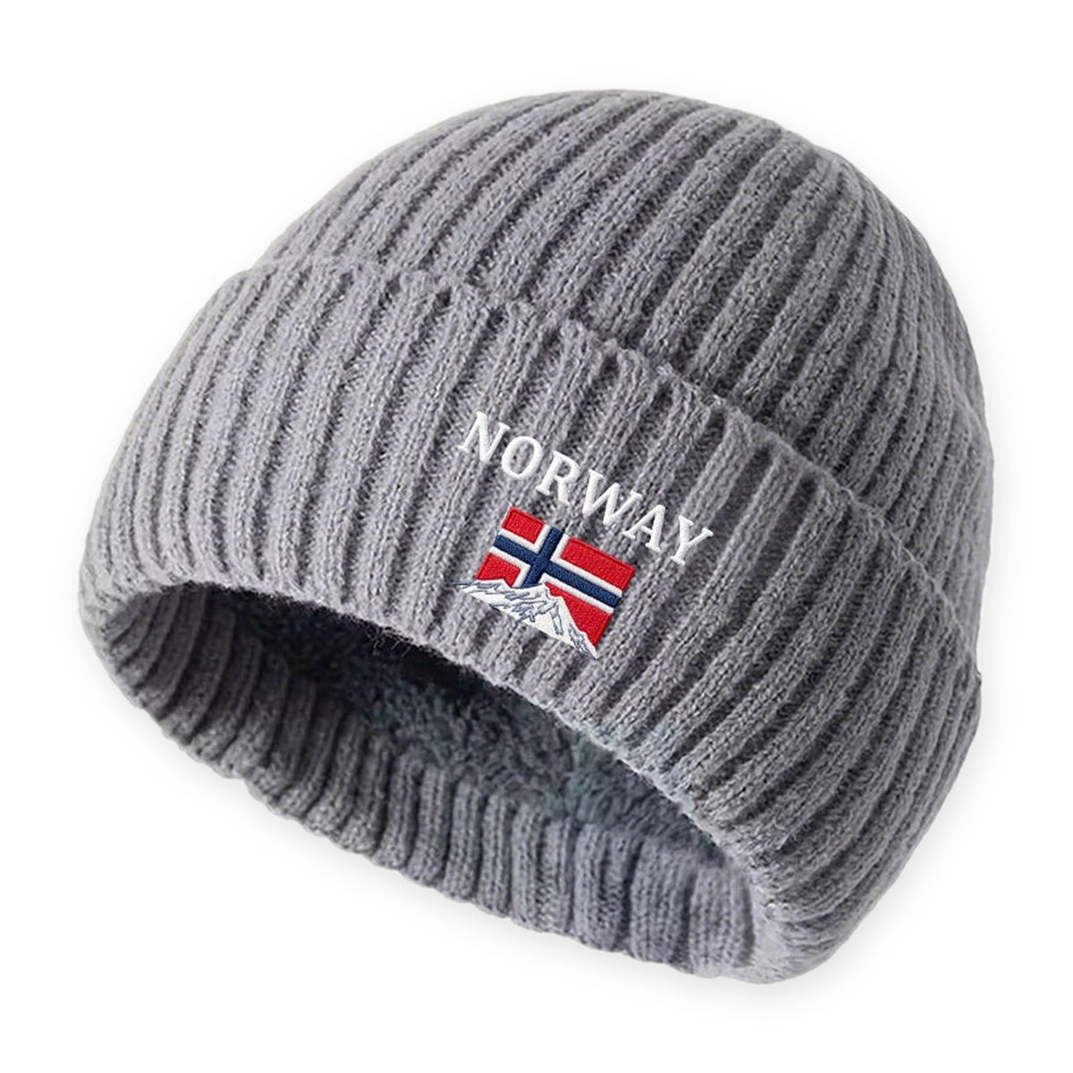 Wintermütze Herren, Farbe: Hellgrau, mit NORWAY-Stickerei auf weißem Hintergrund