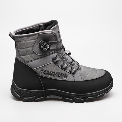 Winterstiefel Damen in Grau und Schwarz mit Profilsohle auf weißem Hintergrund